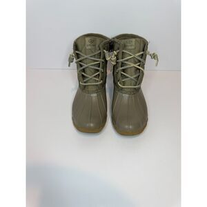 Sperry Saltwater Duck Boots Womens 6.5 Olive Green Waterproof Lace Up Rain Boots
